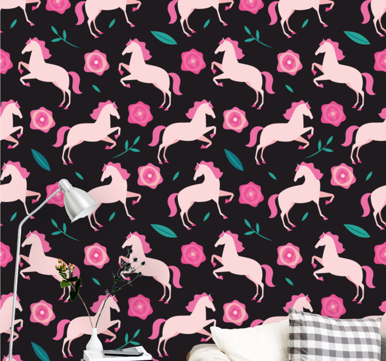 Whimsical Equestrian Florals animals wallpaper - TenStickers